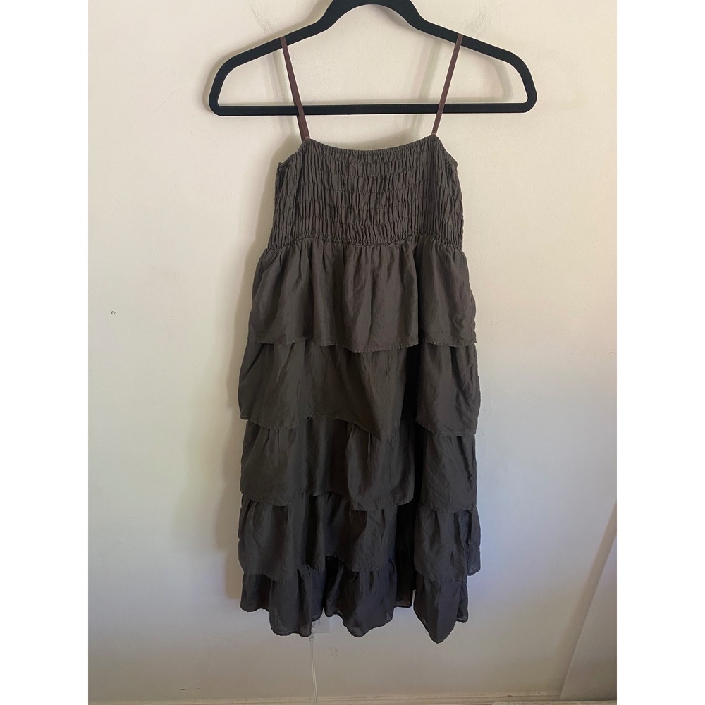 Mossimo Womens Small Gray Smocked Tiered Ruffle Cotton Spaghetti Strap Sundress